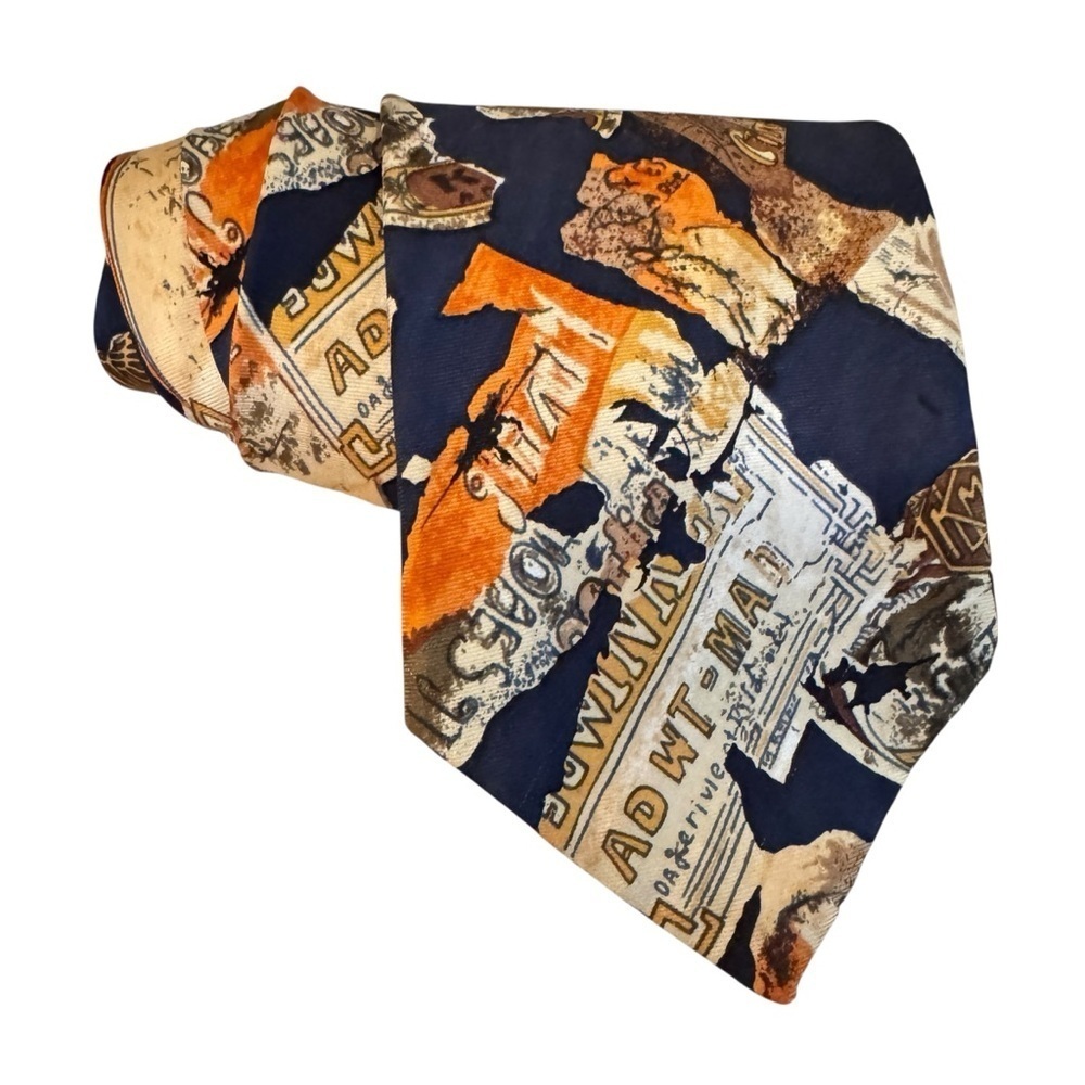 Guy Laroche Menโs Silk Tie Blue Orange Vintage Made In USA